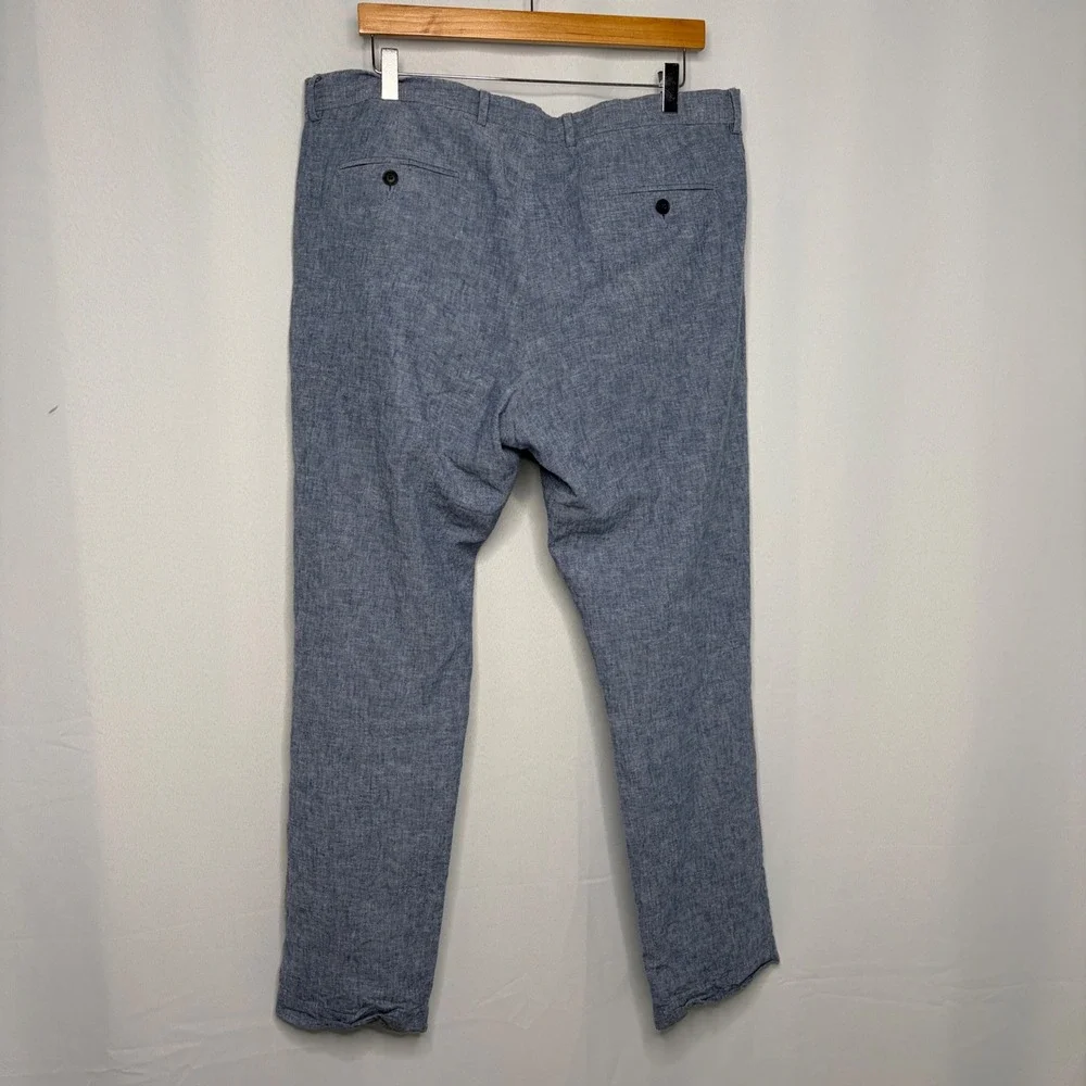 Perry Ellis Mens Blue Linen Cotton Blend Chambray Pants 38x32 MA6111